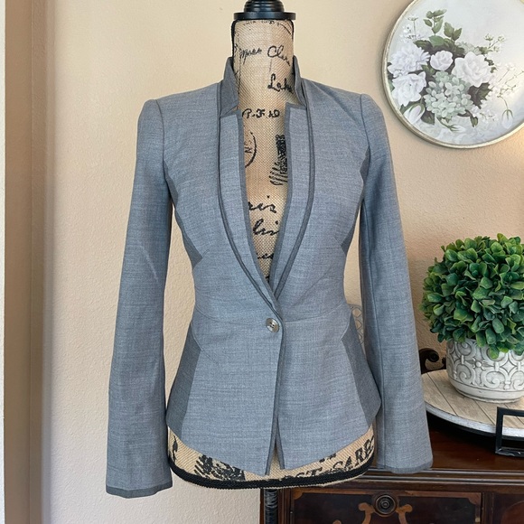 White House Black Market Jackets & Blazers - WHBM Gray Patch Wool Blend Fitted Blazer